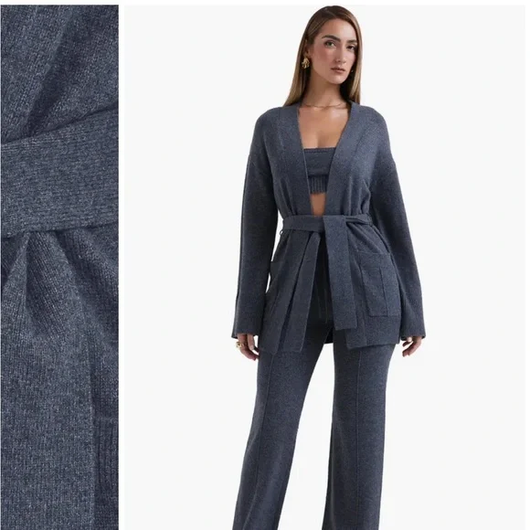 New House of CB Alaia Wrap Cardigan in color Grey Melange. - Picture 4 of 10